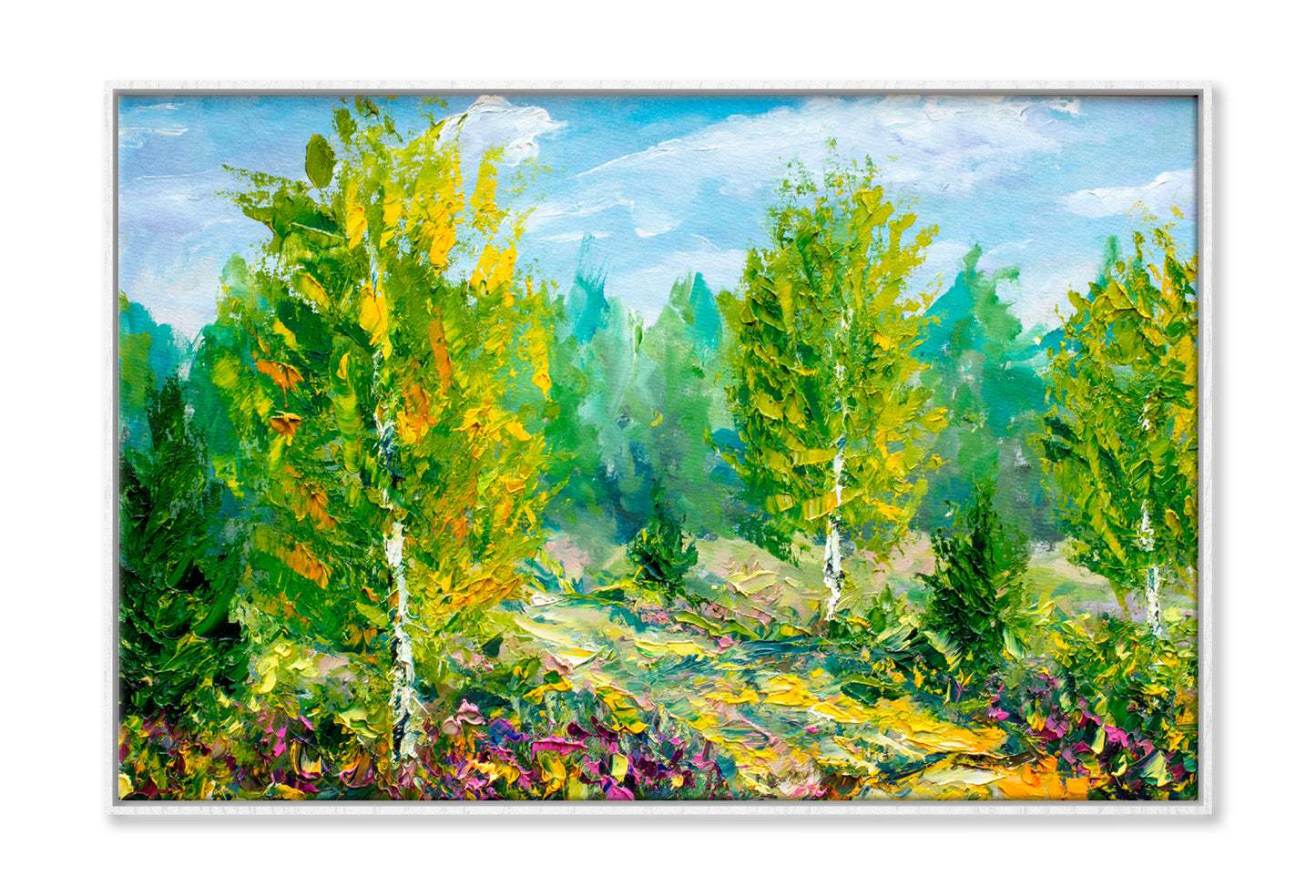 Green Trees & Bright Nature Summer Landscape Oil Painting Limited Edition High Quality Print Canvas Box Framed White