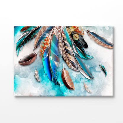 Bella Home Colorful Feather Watercolor Print Canvas Ready to hang