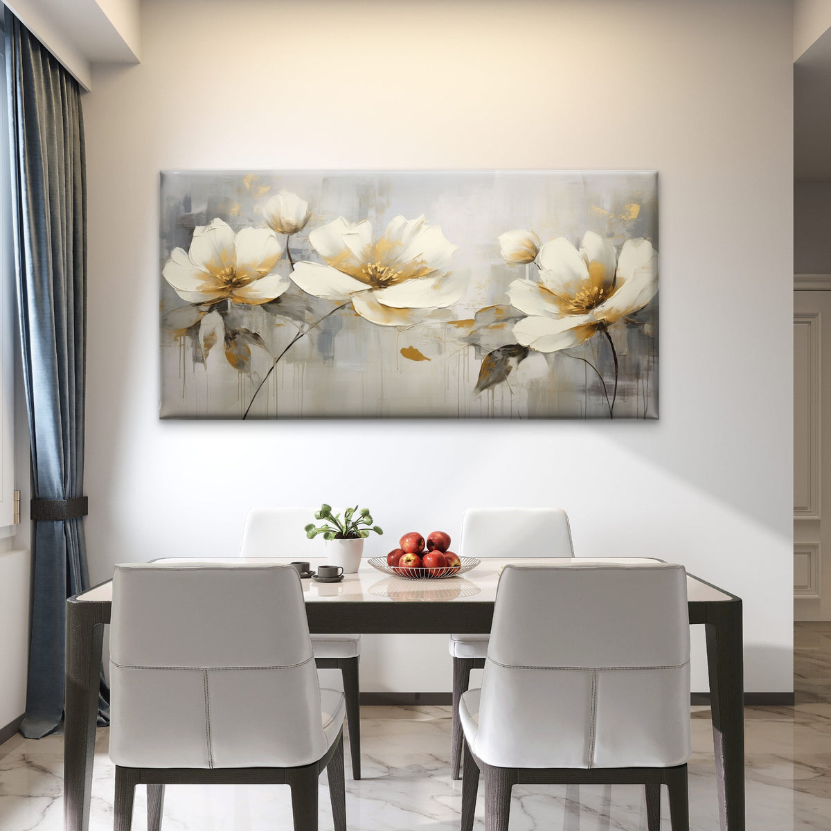 Palette Knife White Blossom Wall Art Canvas Office Home Room Framed 120x60cm