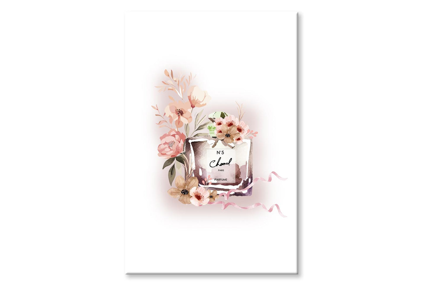 Perfume With Rose-Gold Flowers Wall Art Limited Edition High Quality Print Stretched Canvas None