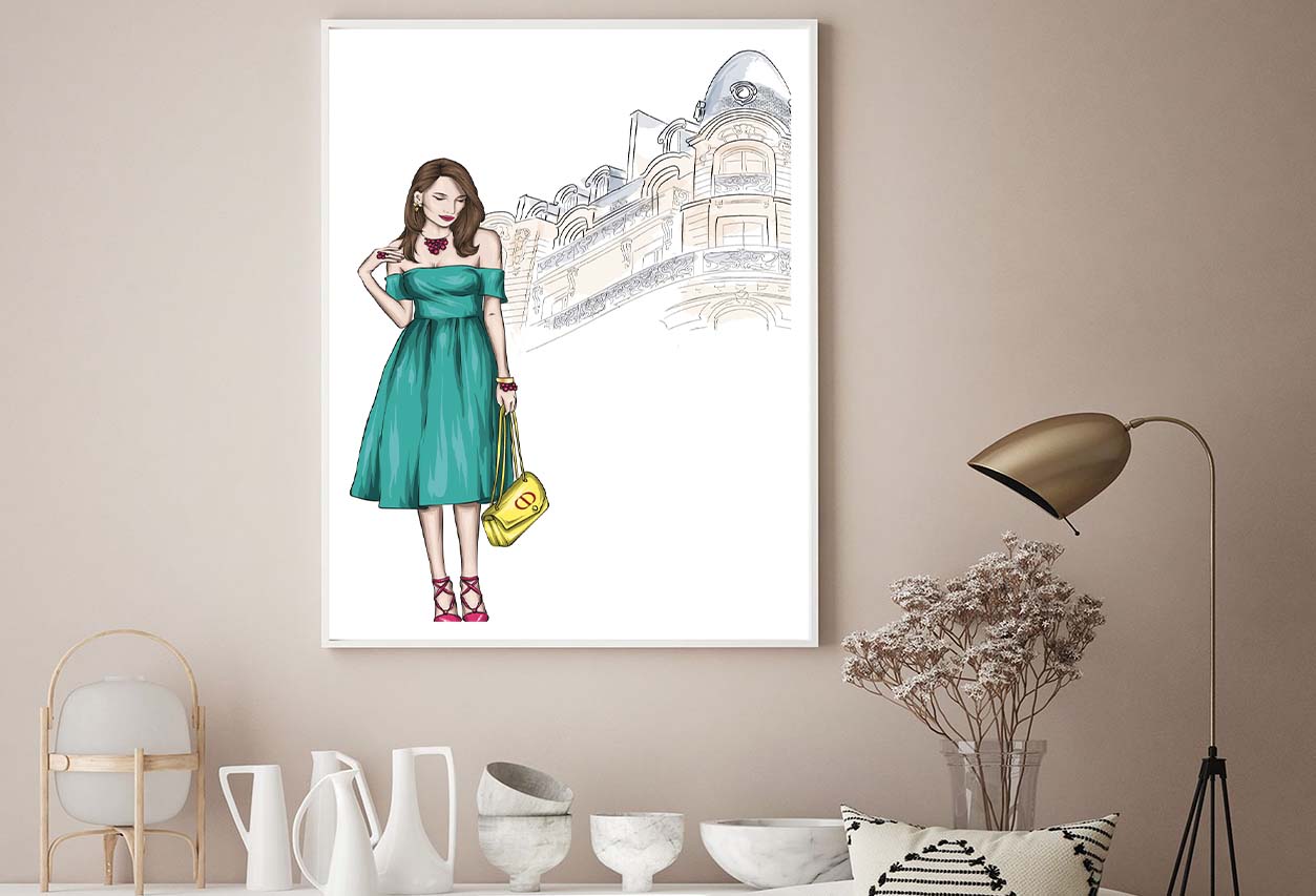 Green Girl with Elegant Fashion Store Design Home Decor Premium Quality Poster Print Choose Your Sizes