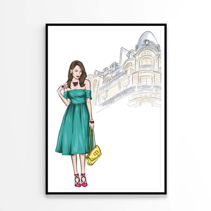 Green Girl with Elegant Fashion Store Design Home Decor Premium Quality Poster Print Choose Your Sizes