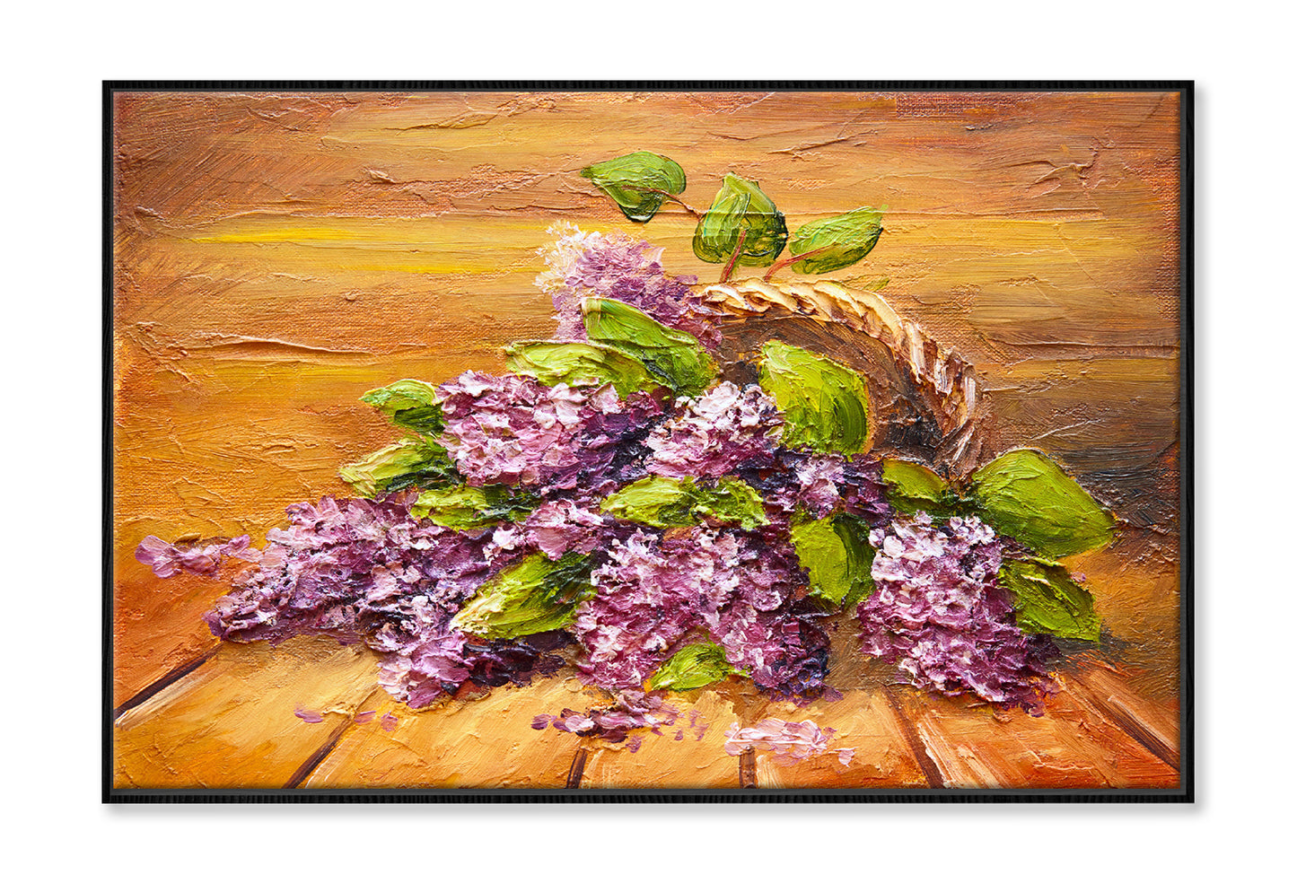 Lilac Flowers on the Floor Oil Painting Wall Art Limited Edition High Quality Print Canvas Box Framed Black