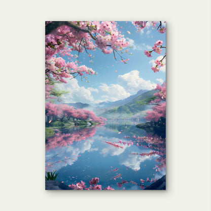 Lake Kawaguchi Sakura Mountains 60x90cm Metal Print Ready to Hang