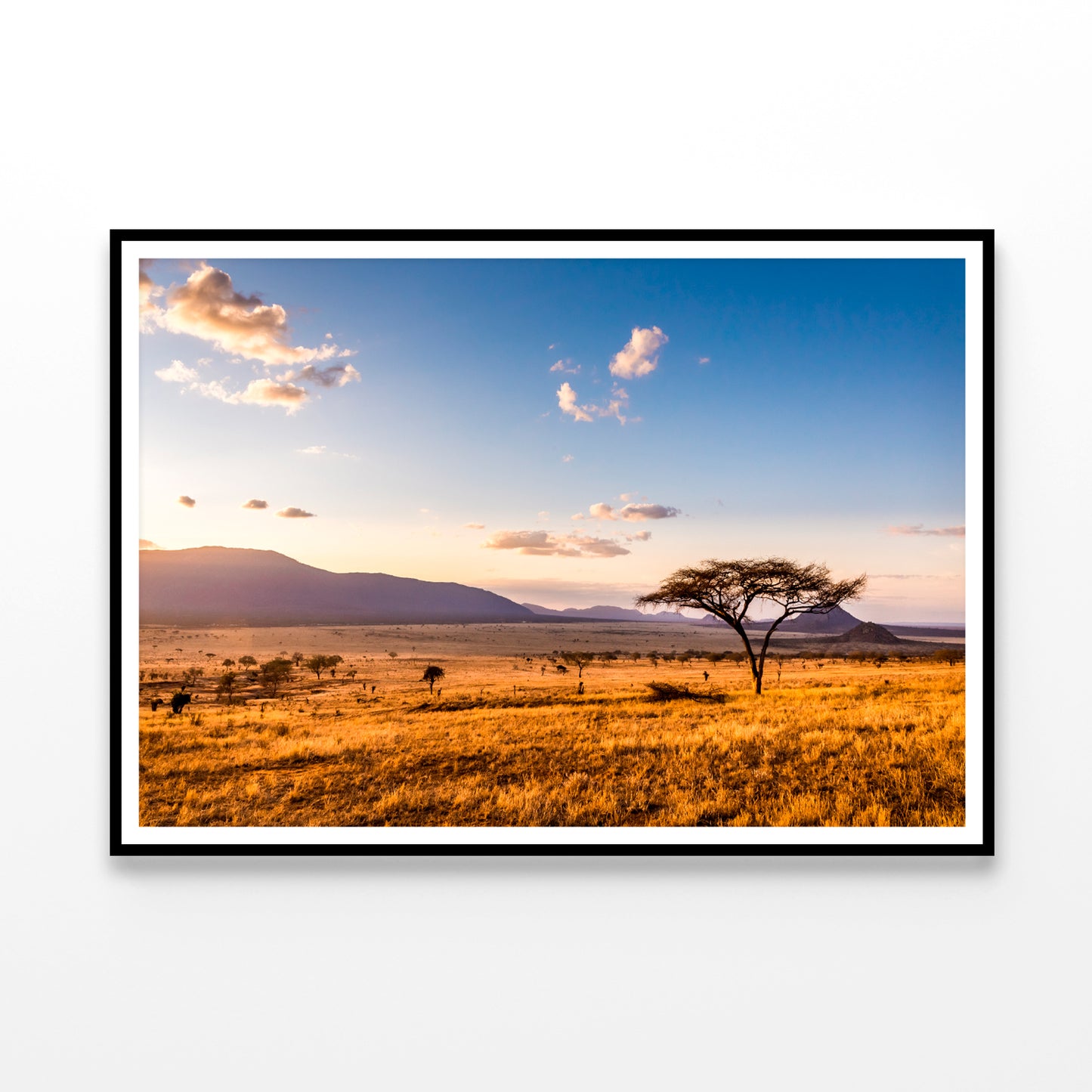 View of Sunset at Savannah Plains with Mountains Home Decor Premium Quality Poster Print Choose Your Sizes