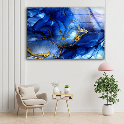 Blue & Gold Abstract UV Direct Aluminum Print Australian Made Quality