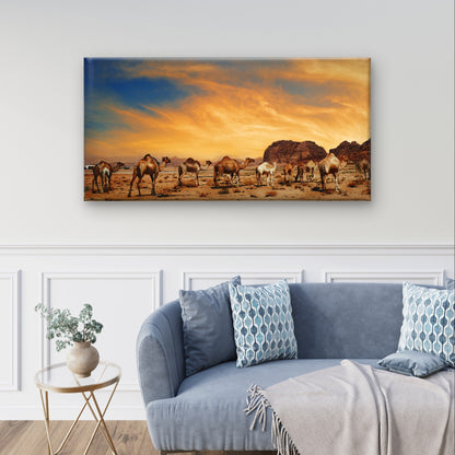 Desert Camel Caravan Sunset Dunes Landscape Wall Art Canvas Office Home Framed 120x60cm - Bella Home Decor