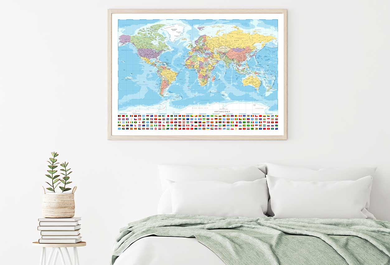 Country Flags & World Map Home Decor Premium Quality Poster Print Choose Your Sizes