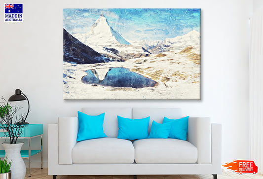 Matterhorn Mountain & Lake Winter Oil Painting Wall Art Limited Edition High Quality Print