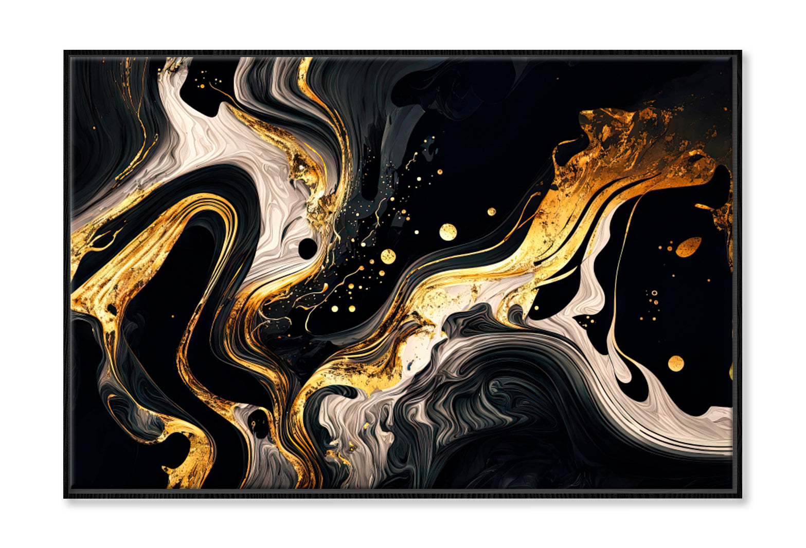 Marble, Ink, Paint, Abstraction Oil Painting Wall Art Limited Edition High Quality Print Canvas Box Framed Black