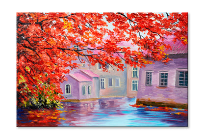 Colorful Autumn Trees, Impressionism Art Oil Painting Limited Edition High Quality Print Stretched Canvas None