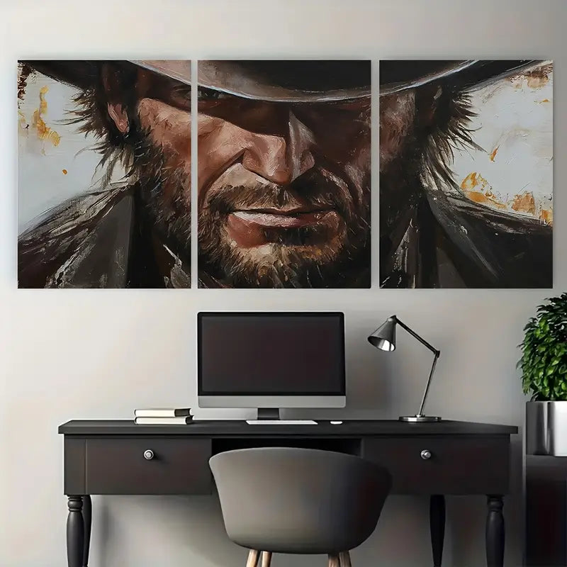 3pcs Western Vintage Cowboy Closeup Metal Print Ready to Hang Art