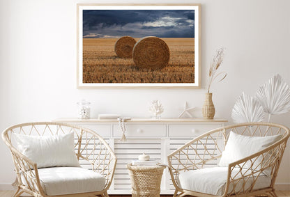 Straw Bales in A Field at Sunset View Home Decor Premium Quality Poster Print Choose Your Sizes