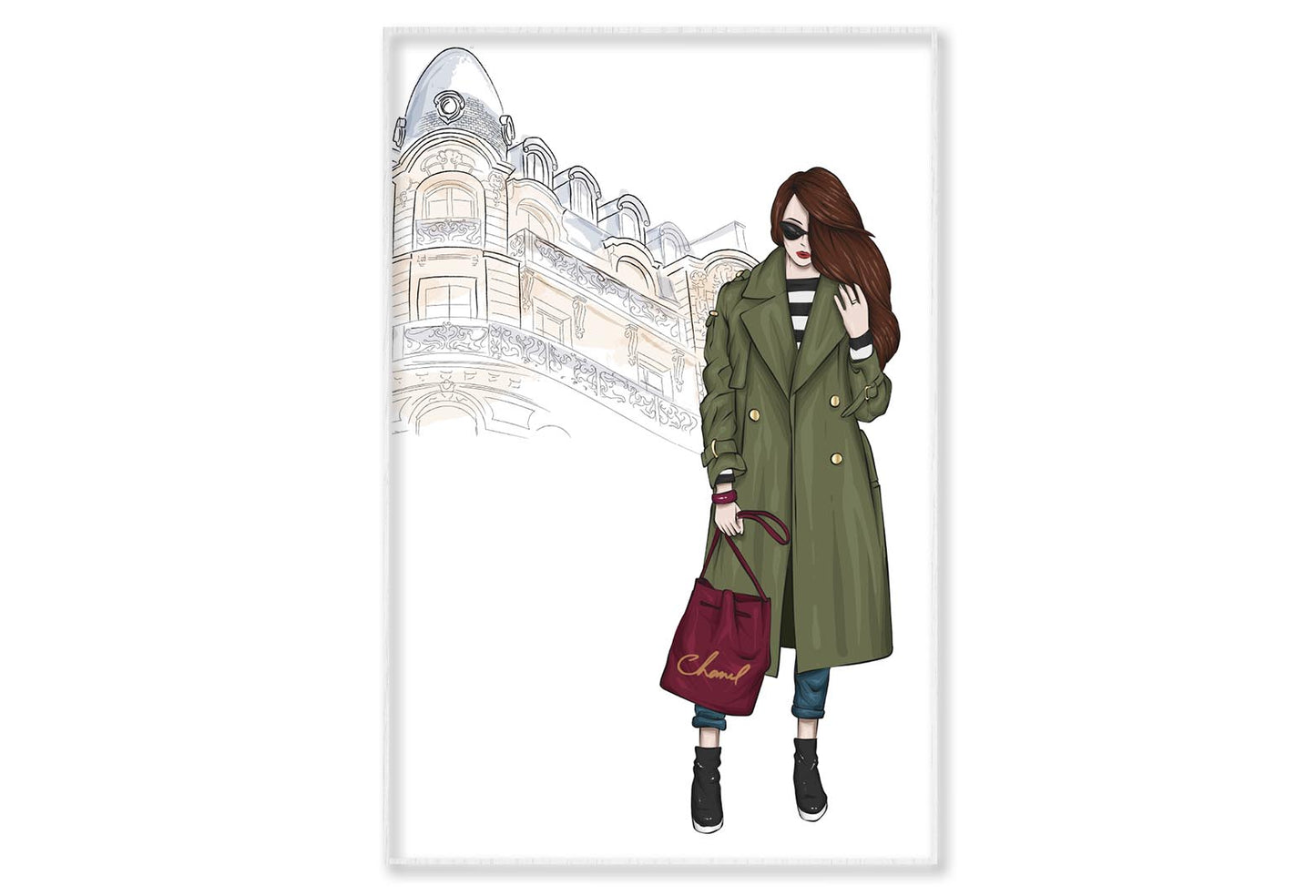 Green Girl with Red Bag Art Wall Art Limited Edition High Quality Print Canvas Box Framed White