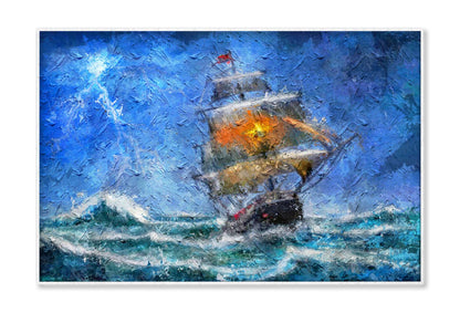 Pirate Ship Navigating During a Storm. Thunder, Rain Big Waves on the Ocean Wall Art Limited Edition High Quality Print