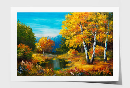 Autumn Forest With A Lake Painting Wall Art Limited Edition High Quality Print Unframed Roll Canvas None