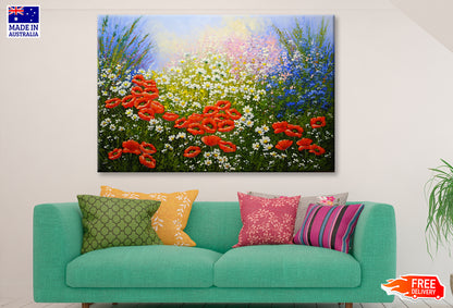 White Flowers & Red Poppies Field Oil Painting Wall Art Limited Edition High Quality Print