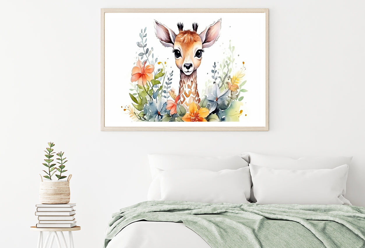 Baby Giraffe in Flower Blossom Garden Home Decor Premium Quality Poster Print Choose Your Sizes