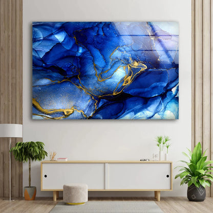 Blue & Gold Abstract UV Direct Aluminum Print Australian Made Quality