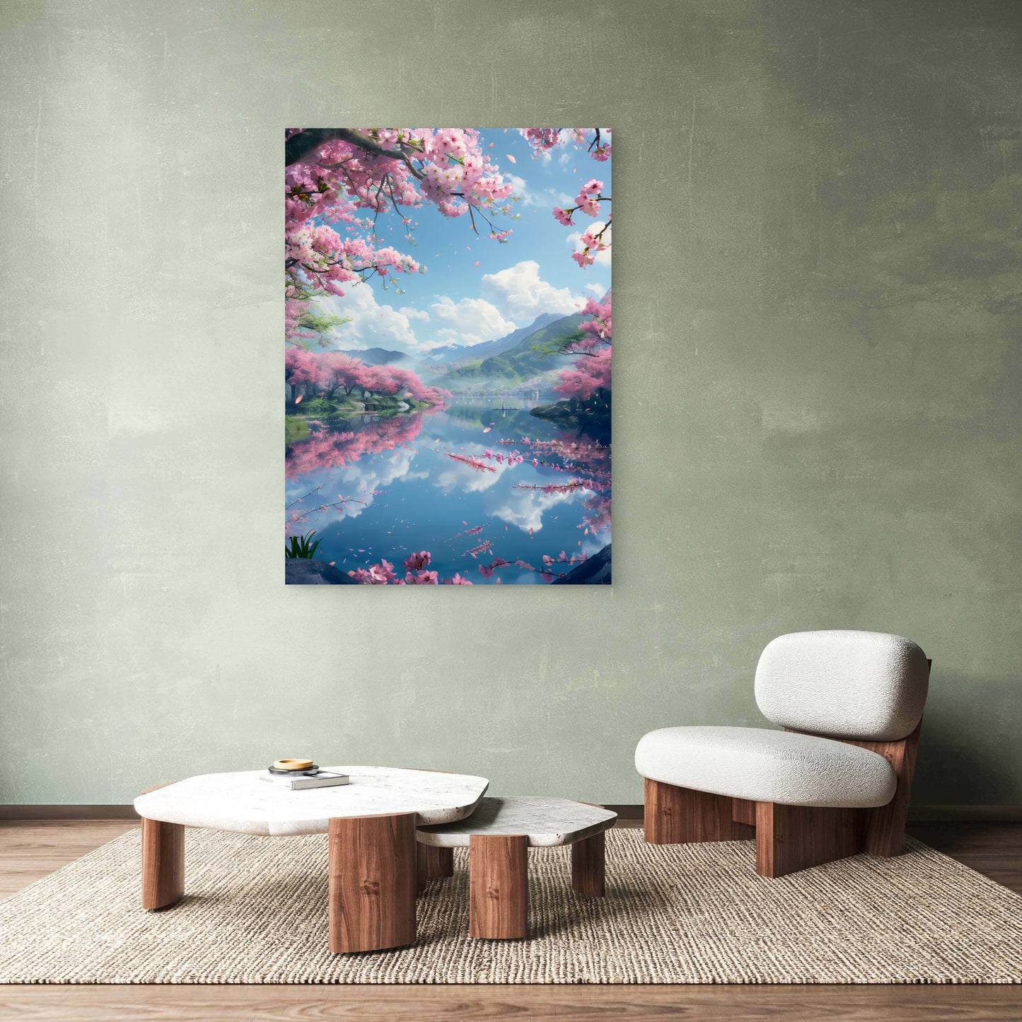 Lake Kawaguchi Sakura Mountains 60x90cm Metal Print Ready to Hang