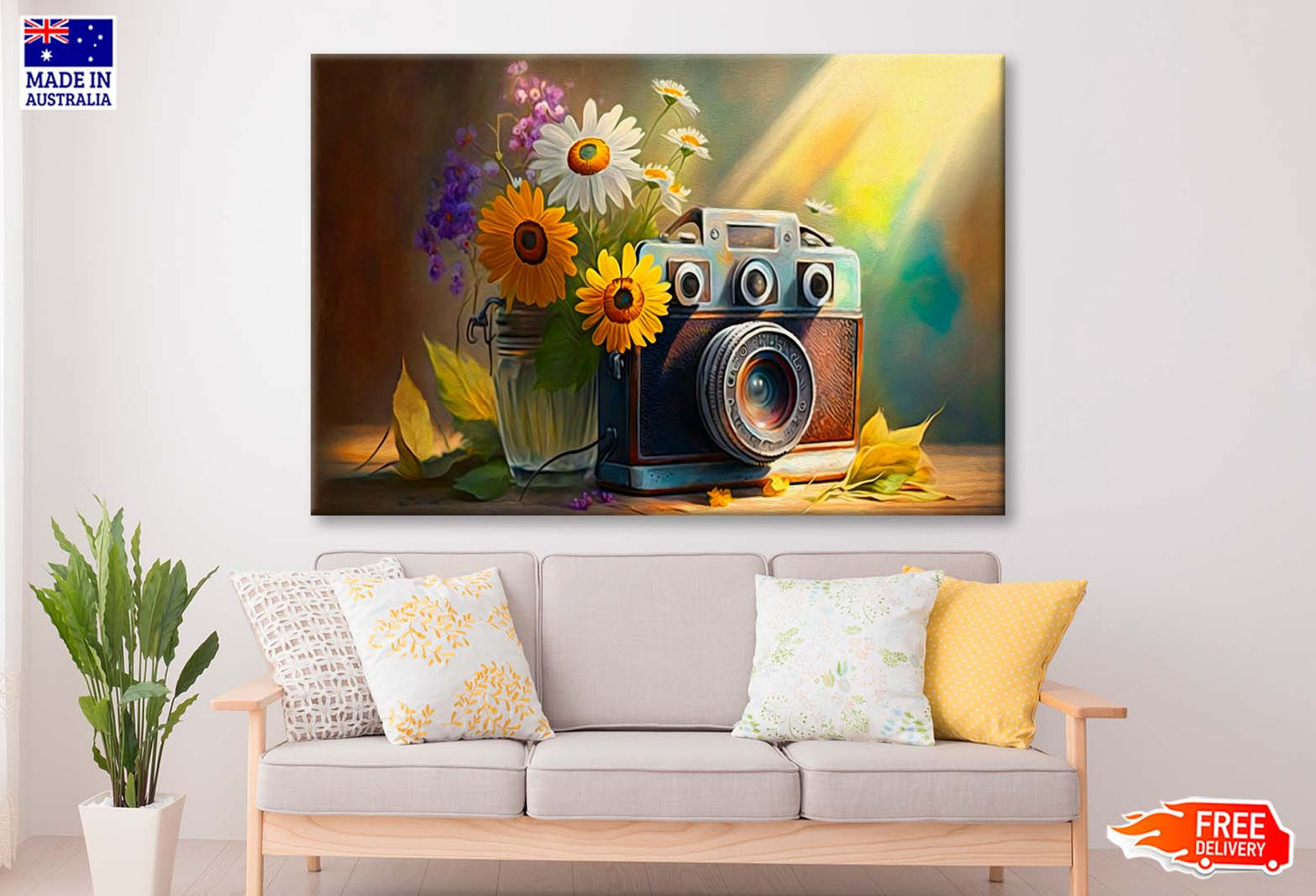 Camera with Fresh Flowers & Sun Wall Art Limited Edition High Quality Print