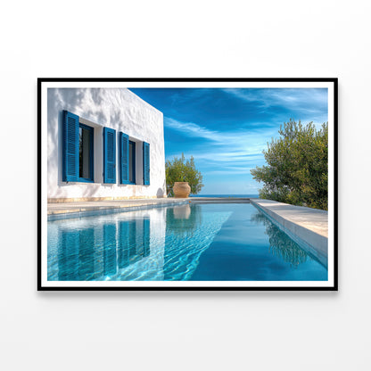 Swimming Pool with a House, Trees, Sky Home Decor Premium Quality Poster Print Choose Your Sizes