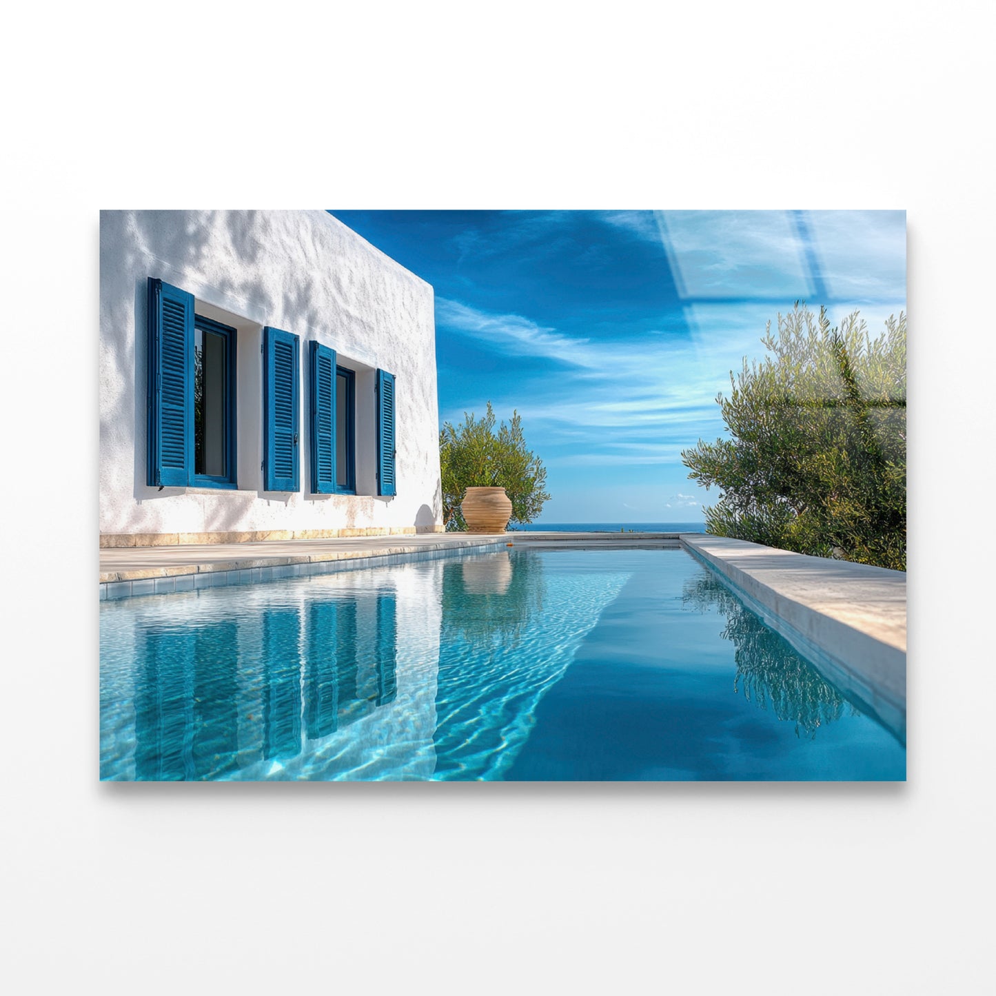 Swimming Pool with a House, Trees, Sky Acrylic Glass Print Tempered Glass Wall Art 100% Made in Australia Ready to Hang