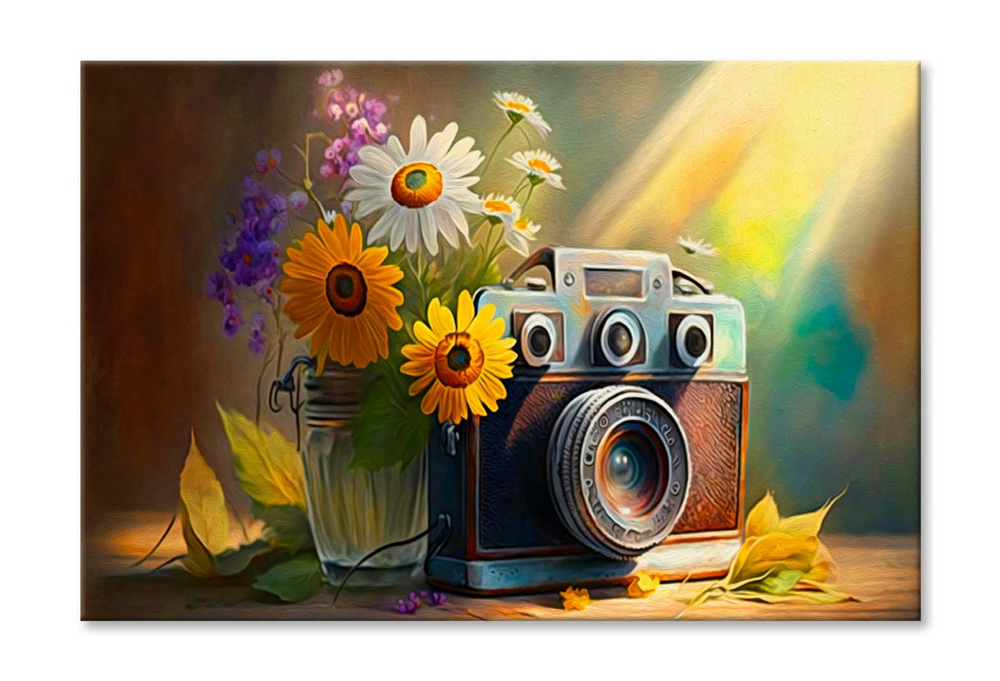 Camera with Fresh Flowers & Sun Wall Art Limited Edition High Quality Print