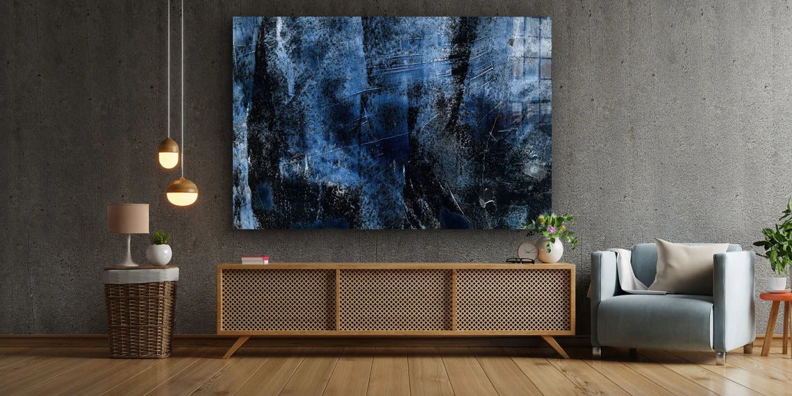 Blue Black Abstract UV Direct Aluminum Print Australian Made Quality