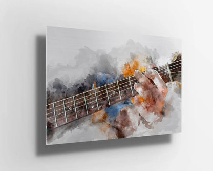 Guitar playing watercolor painting UV Direct Aluminum Print Australian Made Quality