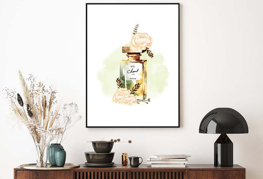 Green Gold Luxury Fashion Bottle with Flowers Design Home Decor Premium Quality Poster Print Choose Your Sizes