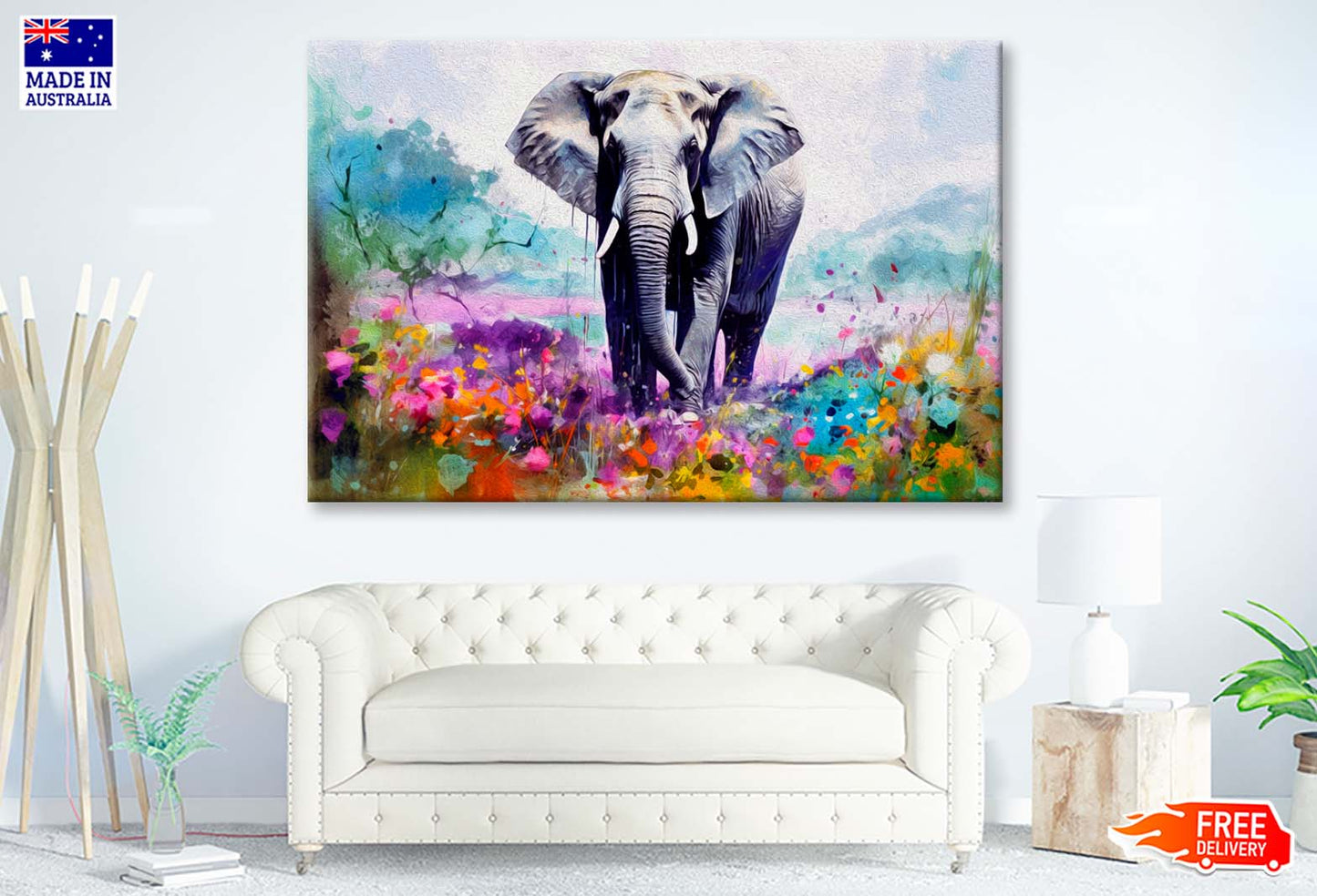 Elephant & Colorful Flower Oil Painting Wall Art Limited Edition High Quality Print