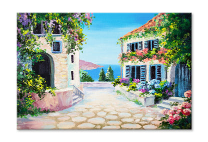 House Near The Sea Oil Painting Limited Edition High Quality Print Stretched Canvas None