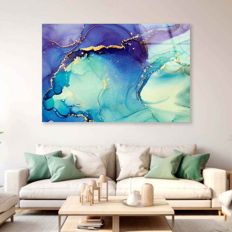 Blue Mixing Alcohol Ink Acrylic Glass Print Tempered Glass Wall Art 100% Made in Australia Ready to Hang