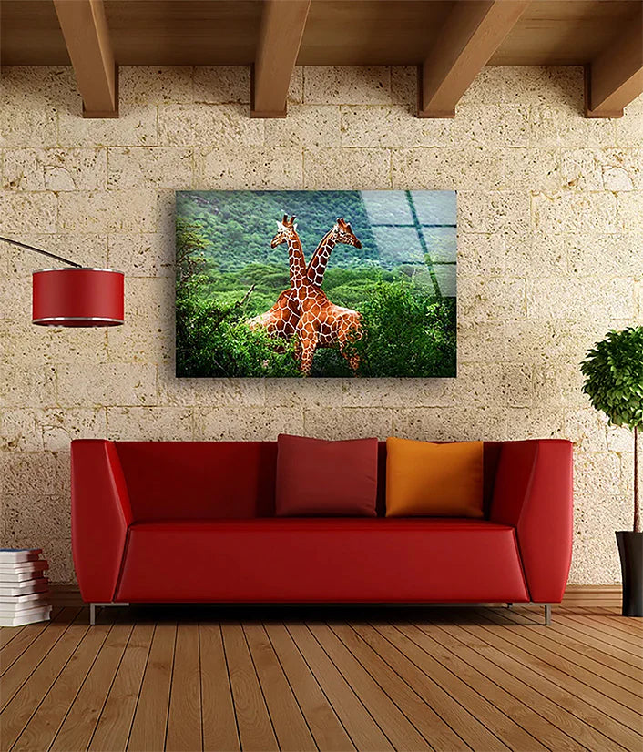 Giraffes in Forest UV Direct Aluminum Print Australian Made Quality