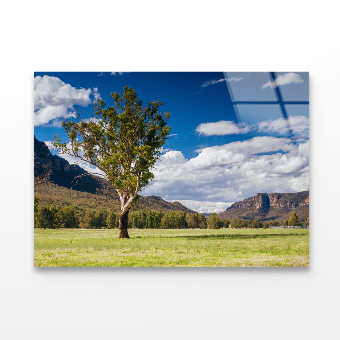 A Cloudy Sky and Mountains with Grass and Meadows Acrylic Glass Print Tempered Glass Wall Art 100% Made in Australia Ready to Hang