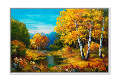 Autumn Forest With A Lake Painting Wall Art Limited Edition High Quality Print Canvas Box Framed White