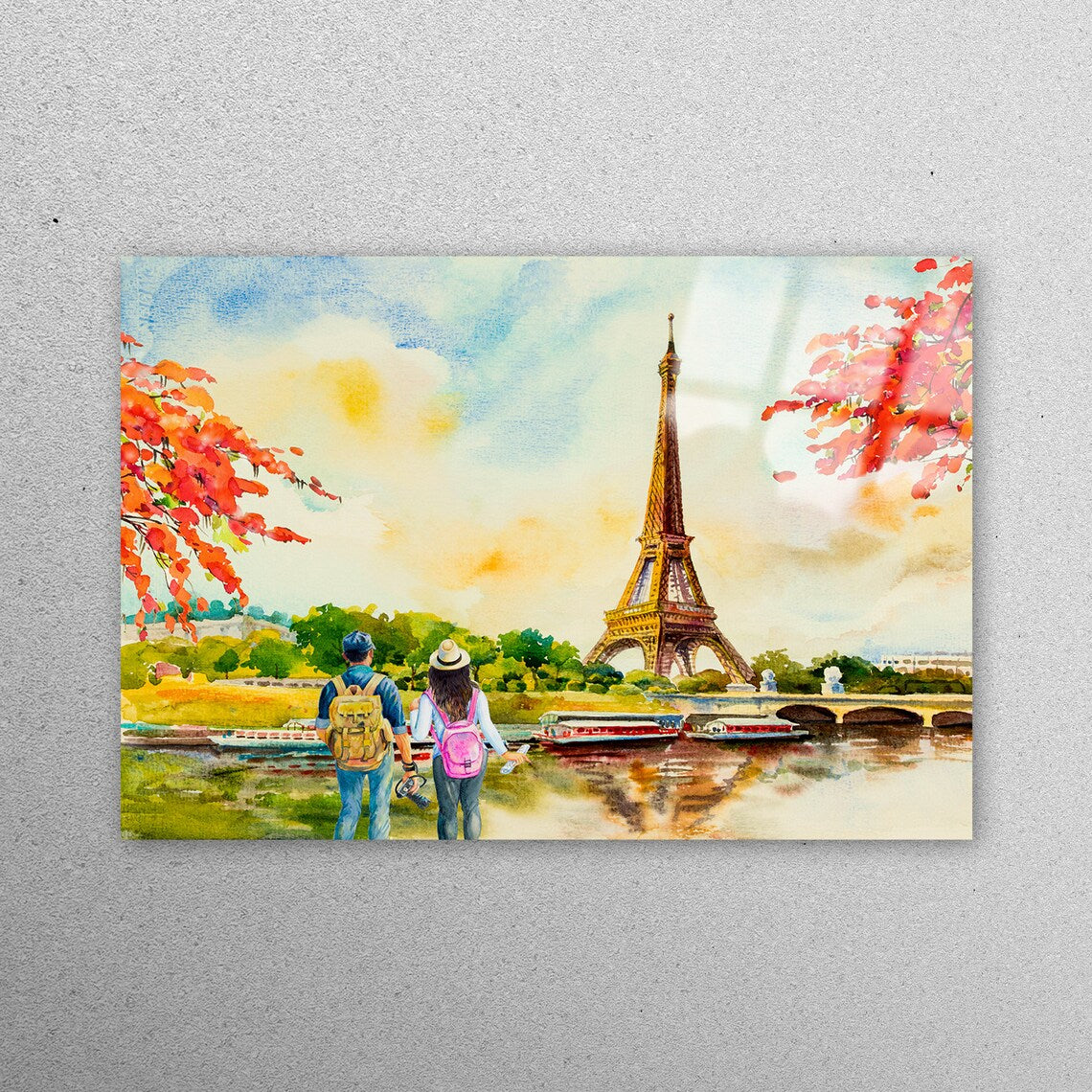 Lovers Watching The Eiffel Acrylic Glass Print Tempered Glass Wall Art 100% Made in Australia Ready to Hang