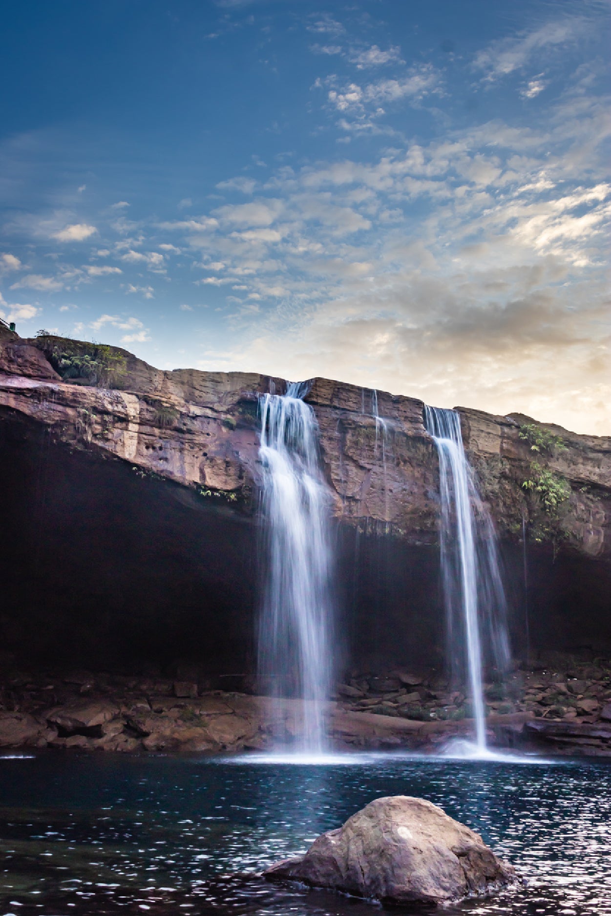 Waterfall Falling From Mountain Glass Framed Wall Art, Ready to Hang Quality Print