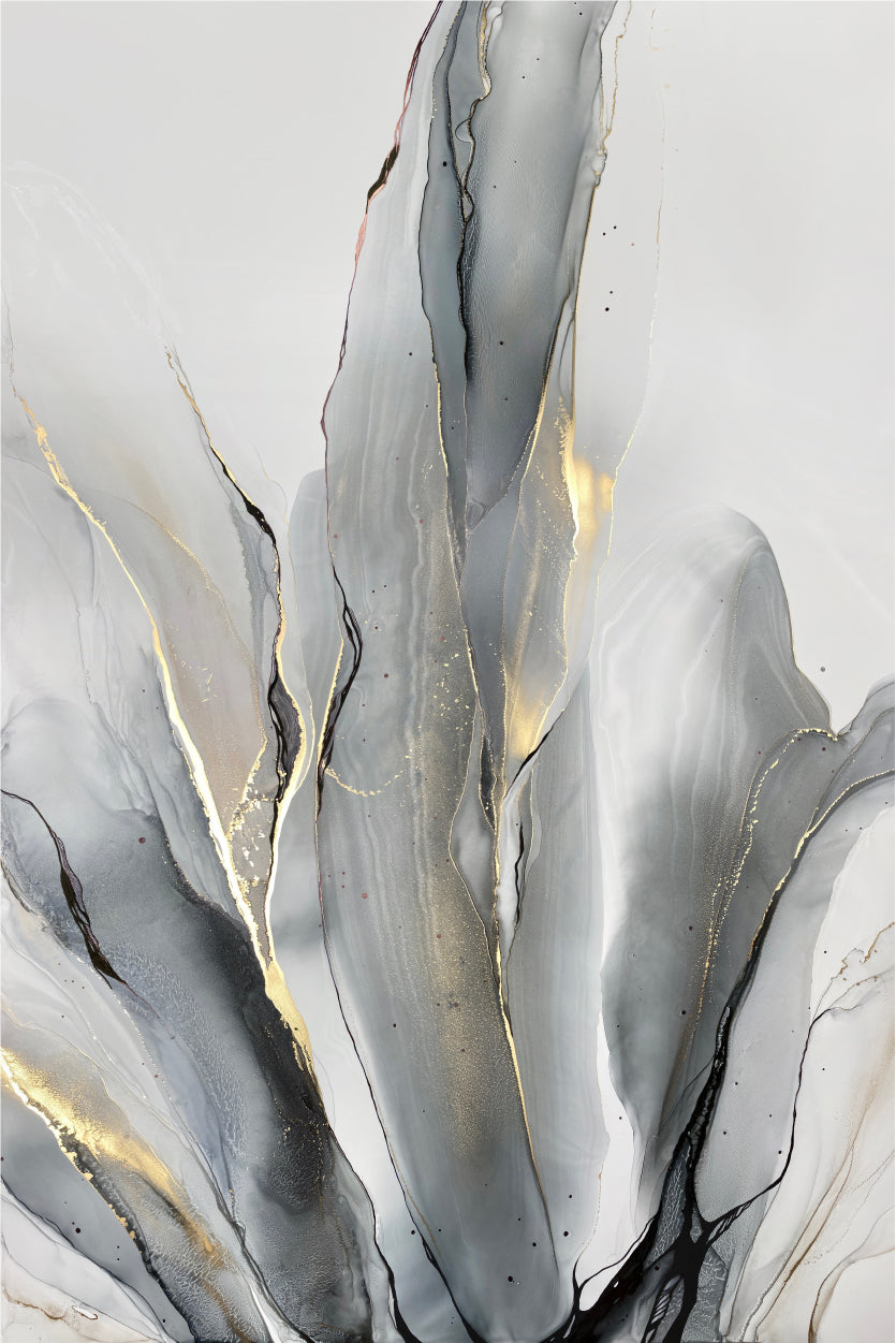 Abstract Marble Grey Art with Gold Plating Gold Plating Alcohol Ink Surface Wall Art Home Decor Premium Quality Poster Print Choose Your Sizes