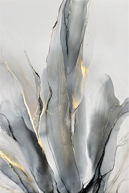 Abstract Marble Grey Art with Gold Plating Gold Plating Alcohol Ink Surface Wall Art Home Decor Premium Quality Poster Print Choose Your Sizes