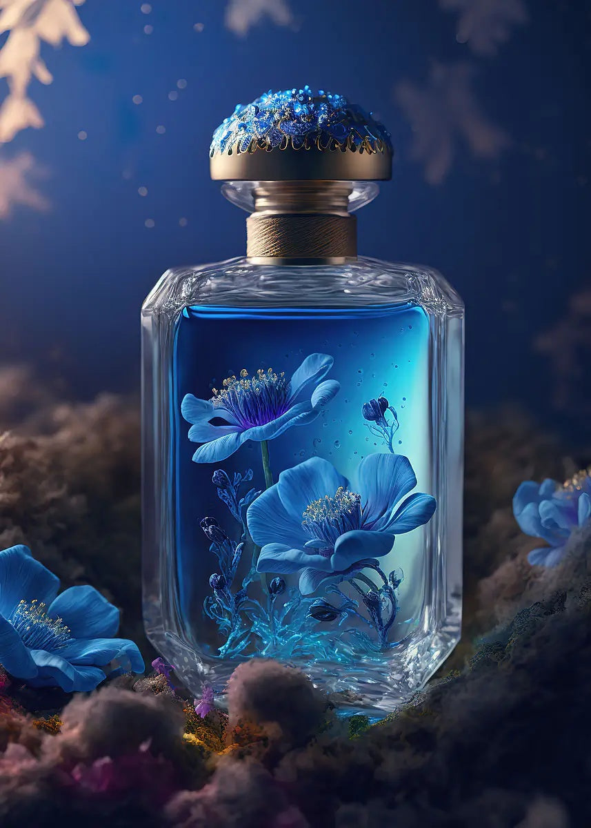 Luxury Blue Floral Perfume Fashion Home Decor Premium Quality Poster Print Choose Your Sizes - Bella Home Decor