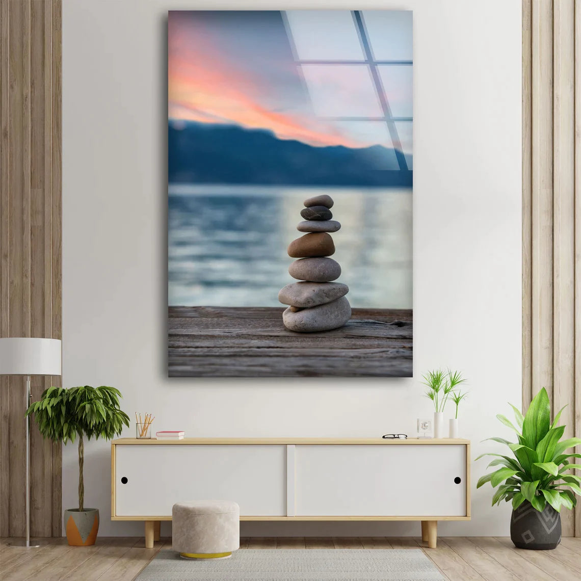 Zen Stones on Pier View UV Direct Aluminum Print Australian Made Quality