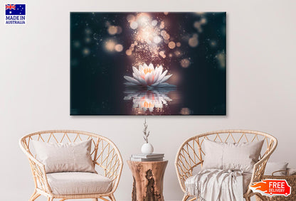 White Flower Floating in The Water with Sparkles Wall Art Decor 100% Australian Made