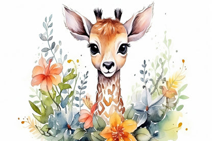 Baby Giraffe in Flower Blossom Garden Home Decor Premium Quality Poster Print Choose Your Sizes