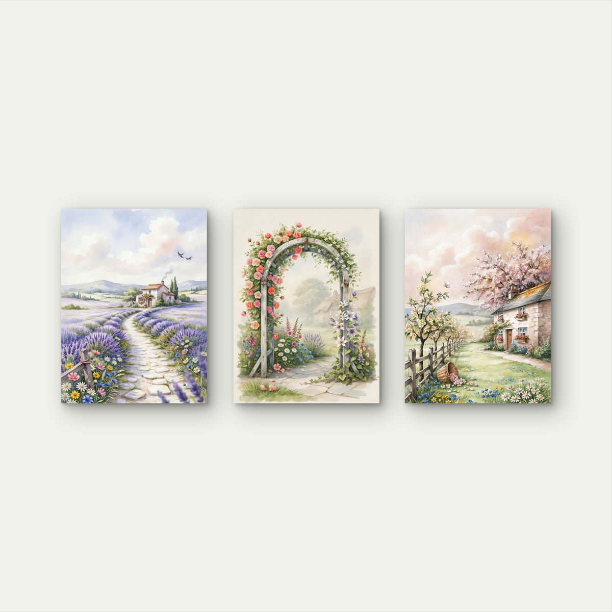 3pcs Spring Blossom House Floral Garden Painting Wall Art Set Canvas Framed 40x60cm - High Quality Print 100% Australian Made Wall Canvas Ready to Hang