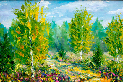 Green Trees & Bright Nature Summer Landscape Glass Framed Wall Art, Ready to Hang Quality Print