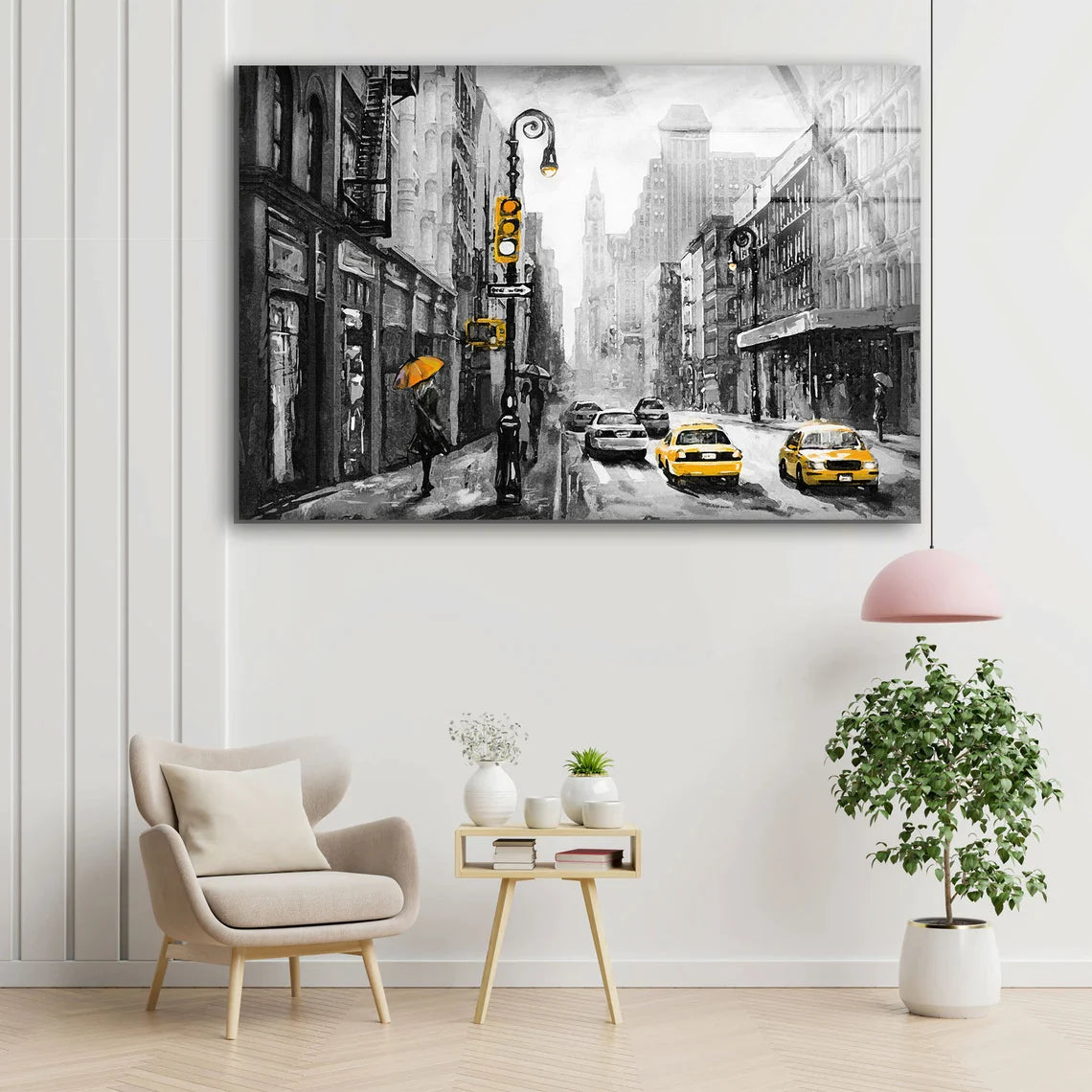 B&W City & Yellow Taxi UV Direct Aluminum Print Australian Made Quality