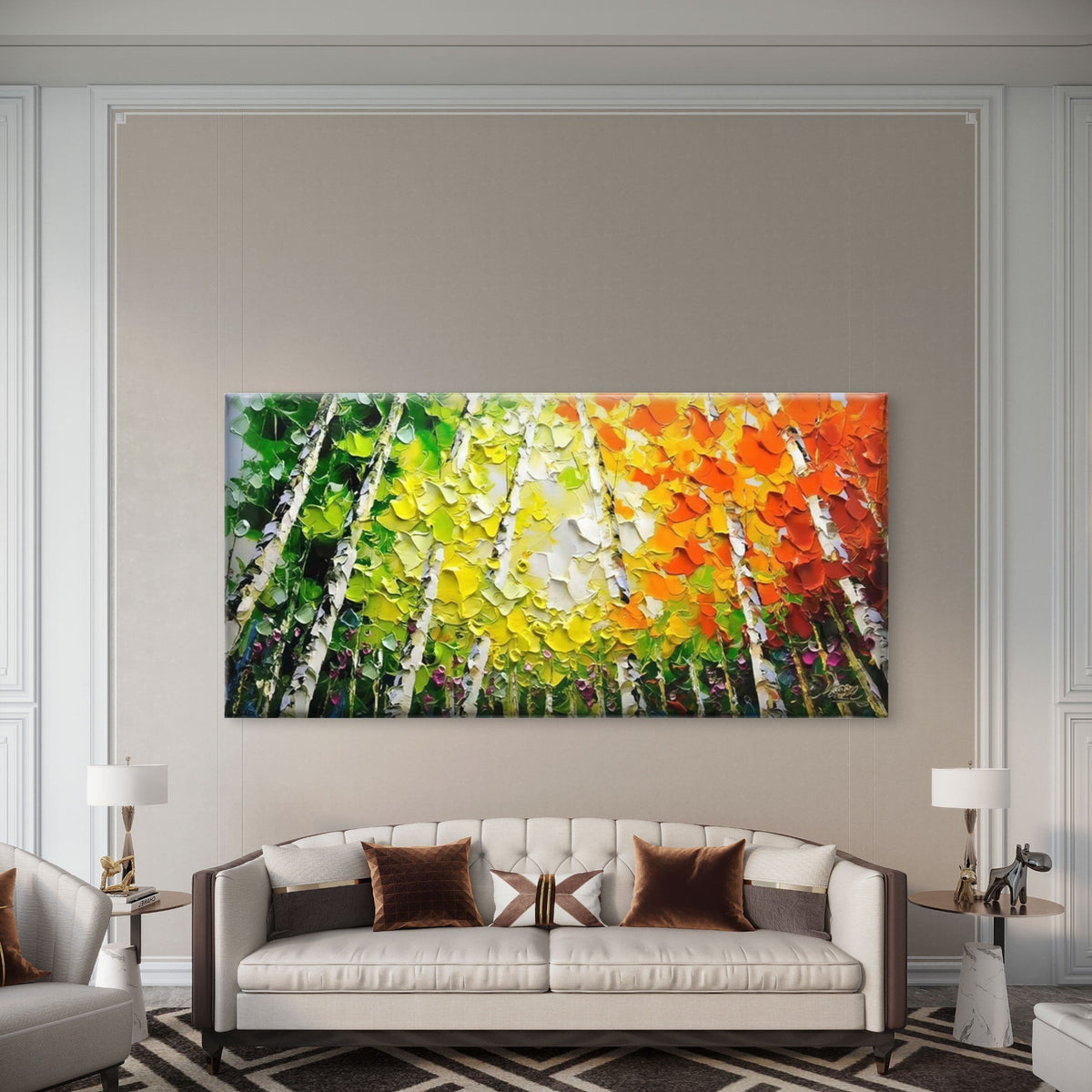 Colorful Birch Tree Landscape Wall Art Canvas Office Home Room Framed 120x60cm