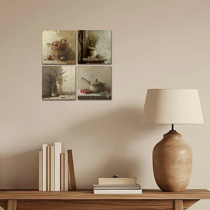 4pcs Plaque Kitchen Wall Art Canvas Framed